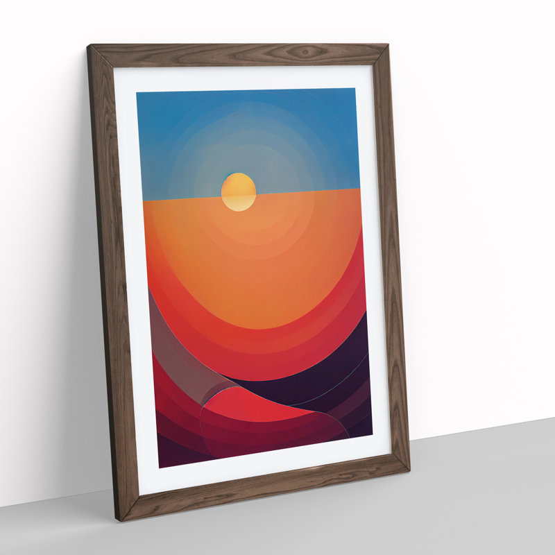 Enlightened Abstract Sunset - Single Picture Frame Print, 64cm H x 46cm W, Walnut
