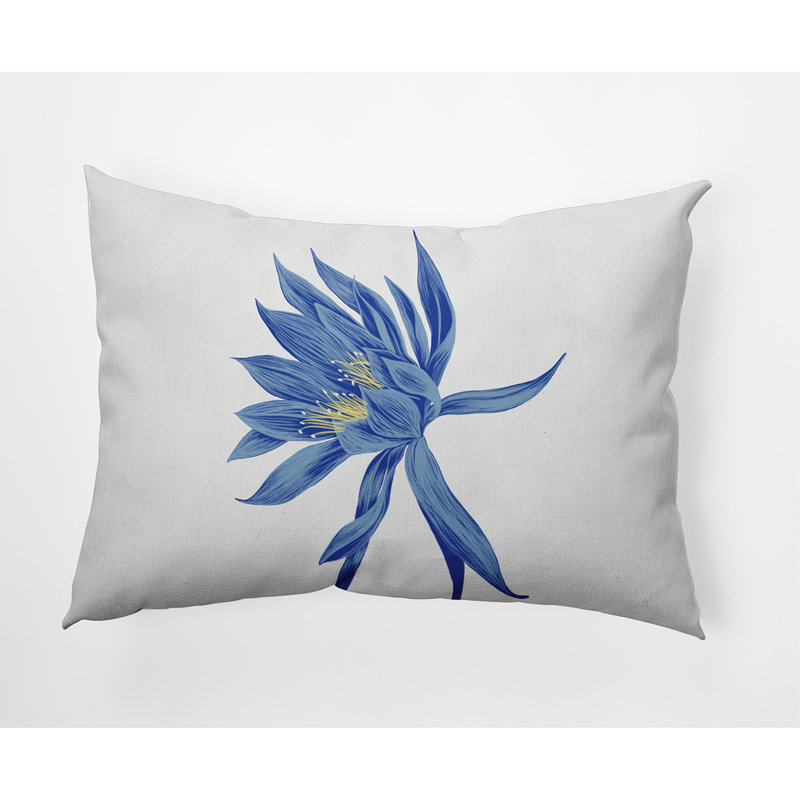 Royal Blue Floral Woven Polyester Indoor/Outdoor Throw Pillow
