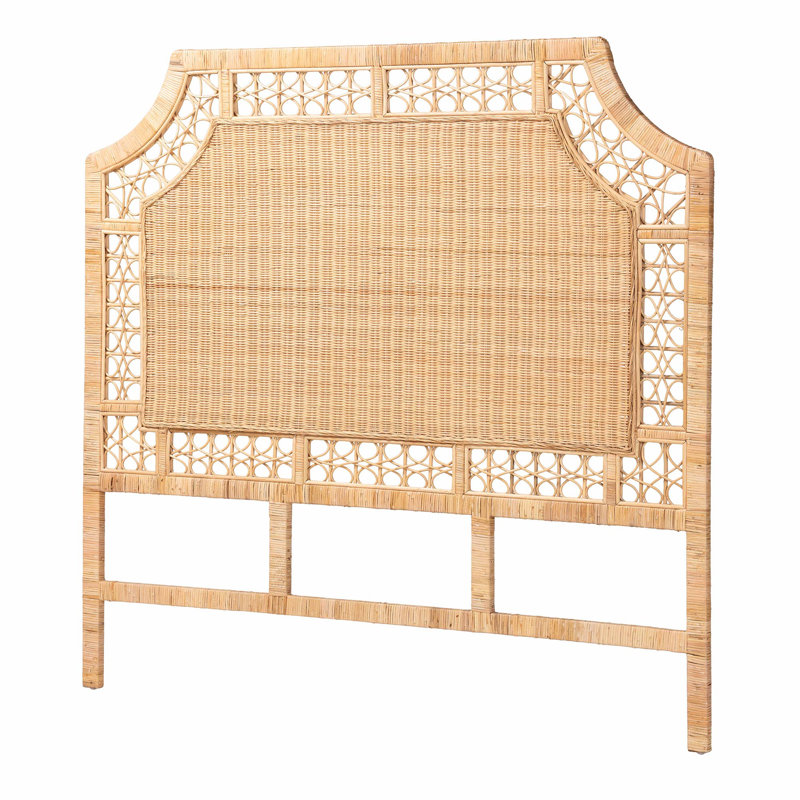 bali & pari Hekima Natural Rattan Standalone Headboard - Coastal Boho Style Handwoven Wicker Bed Backdrop, Queen