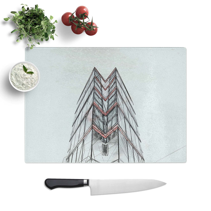 Tempered Glass Sketching the Architecture Vol.47 Chopping Board, 39 cm W x 28.5 cm L