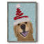 «Christmas Golden Retriever and Spring Santa Hat», reproduction encadrée - bois massif-1910578622