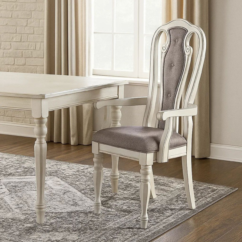 Tabatiere 19.5'' H Tufted Fabric Upholstered Armchair, Cream
