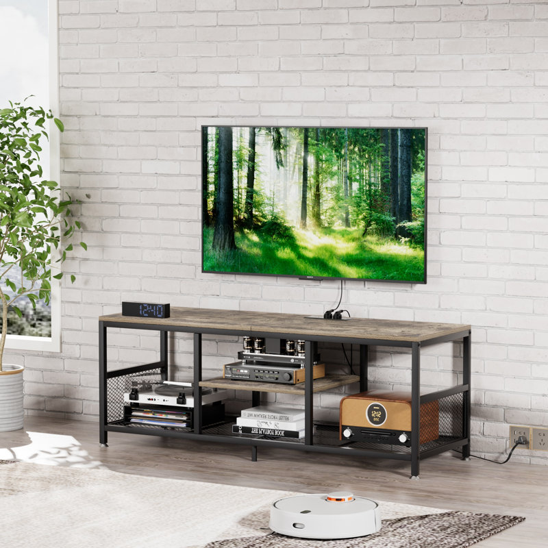 Meuble télé avec prises de courant, Gris, 55.11"