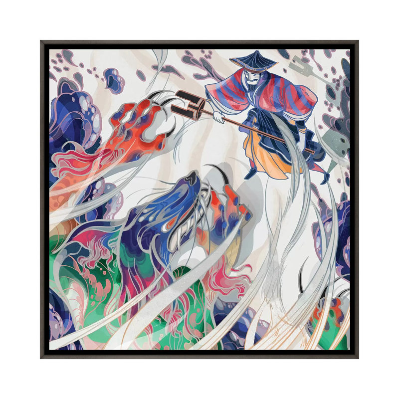 " Water Beast " by Sija Hong, Dark Rustic Wood Framed Canvas, No Mat, 26" H x 26" W x 1.5" D