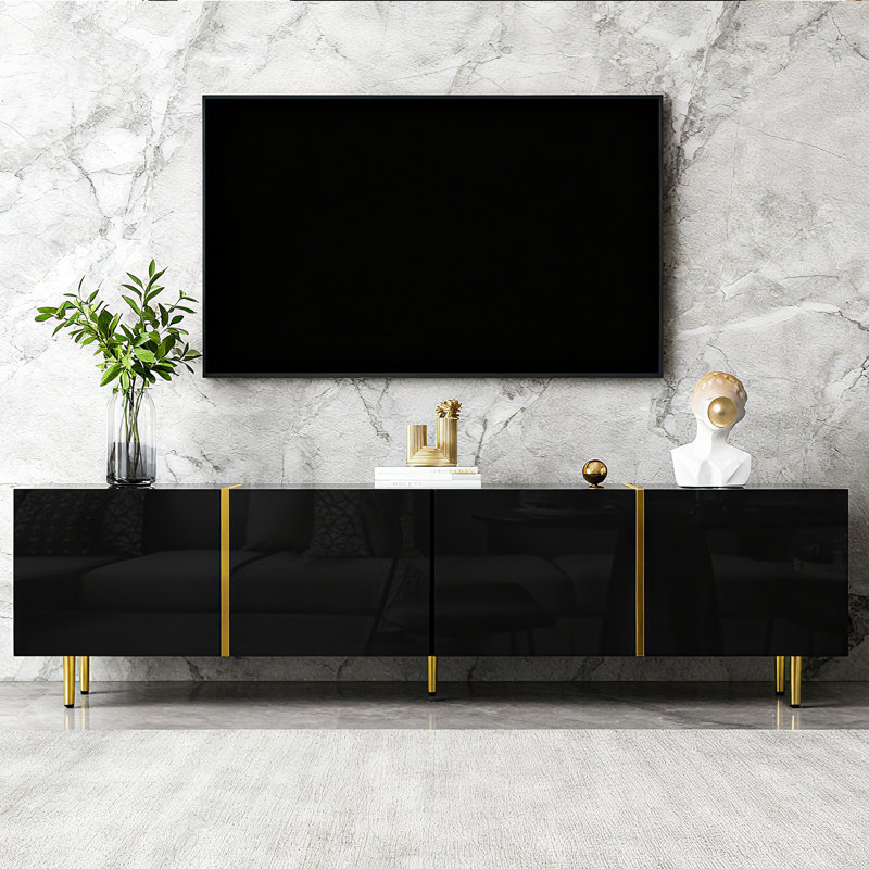 Meuble télé haute brillance avec 4 portes, Black