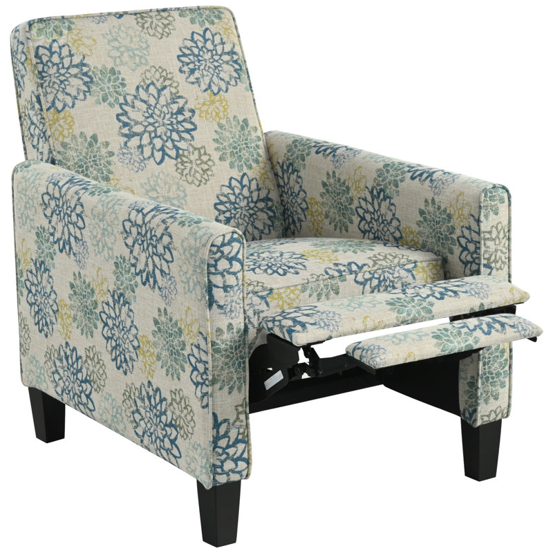Fauteuil inclinable moderne avec positions réglables et pieds en bois, Bleu
