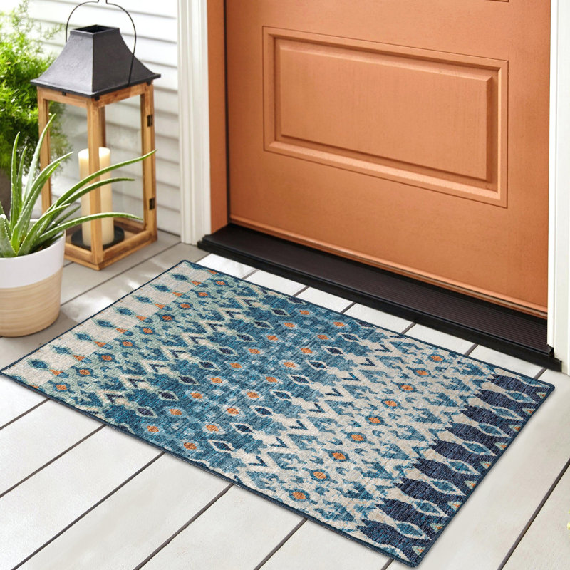 Tapis moderne tissé à la machine Ikat, Rectangle 3 pi x 5 pi