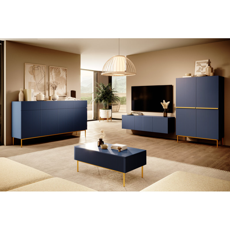 Alessja 2 Door Manufactured Wood Wardrobe, Wave blue/Gold