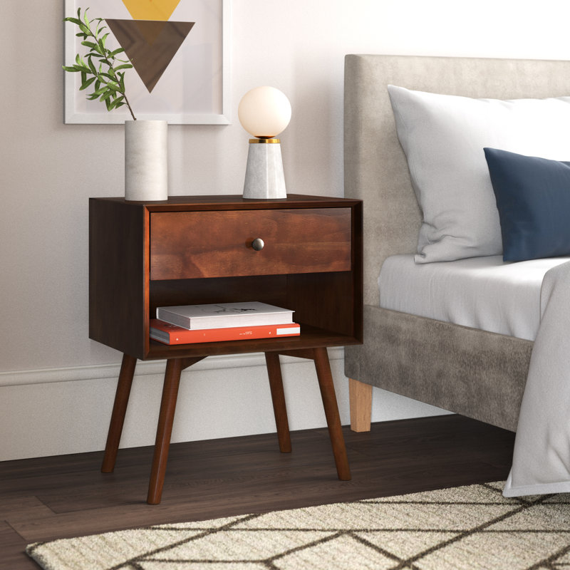Solange 49.8cm W Bedside Table, Walnut, Walnut