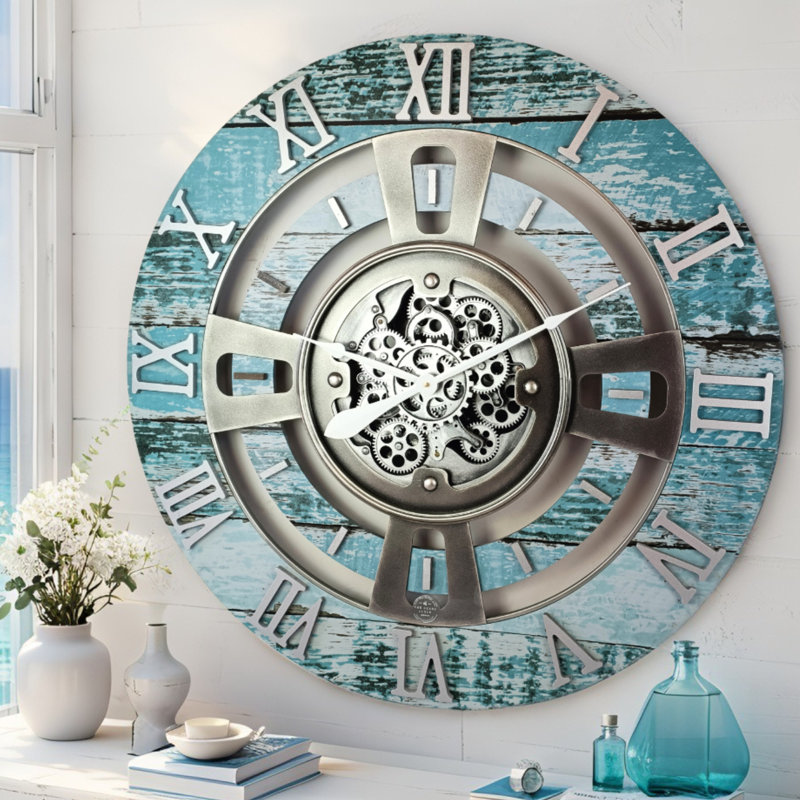 Solid Wood Wall Clock, Ocean Blue, Large 61cm