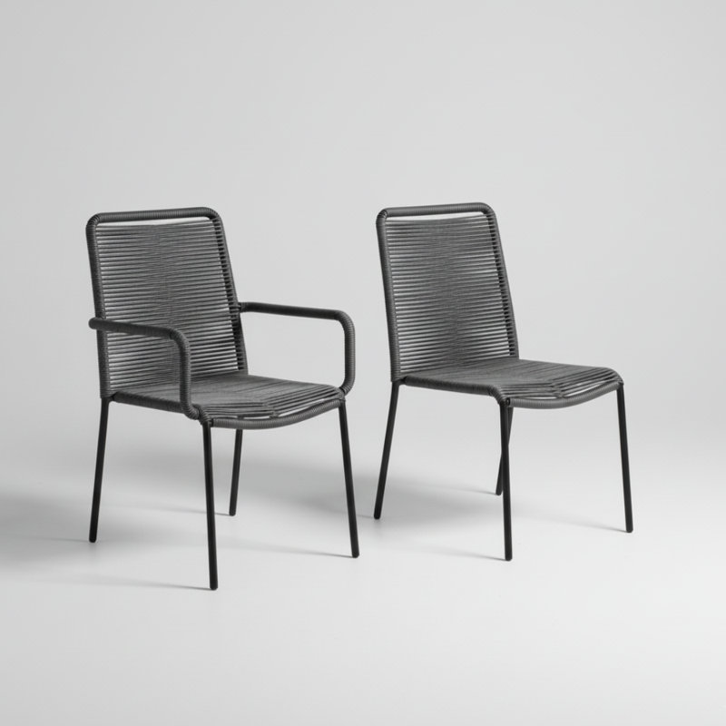 Ensemble de 2 chaises d'appoint / de salle à manger empilables pour la salle à manger d'extérieur Brittany, Noir