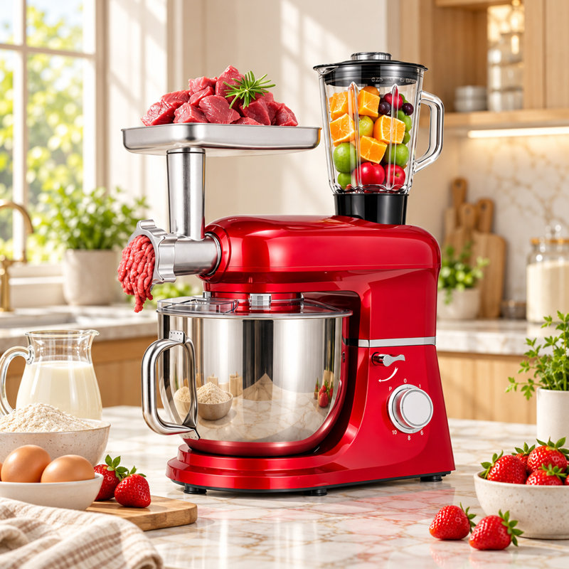 8.5-Quart 10-Speed 6-in-1 Multifunctional Electric Stand Mixer, Red