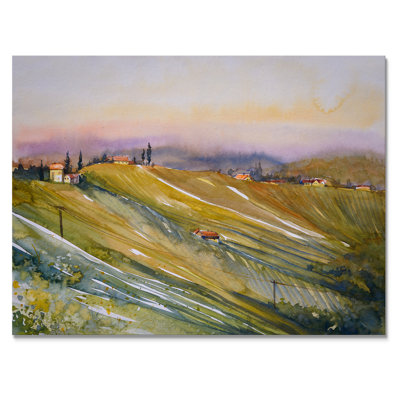 «Italian Vineyard pendant le coucher du soleil», peinture sur toile
