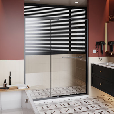 60 In By 72 Pivot Shower Door, 1/4 Inch Thick Tempered Glass, Black Aluminum Frame, Telescopic Guide Adjustment, Excellent Waterproof Performance Wide Tall Clear Corrosion -