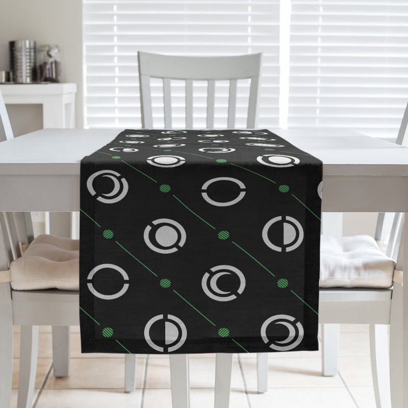 Classic Moon Phases Table Runner, 16" x 72", Black/White/Green