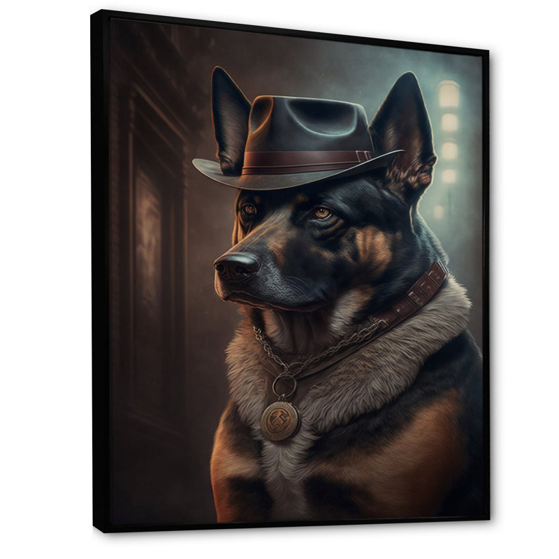 Mafia Dog V - Impression sur toile, H 32 po x l 24 po x P 1 po, Toile avec cadre flottant noir