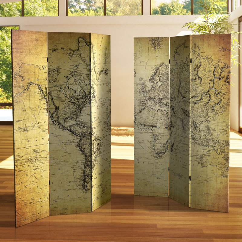 6 Ft. Tall Double Sided Vintage Globe Canvas Room Divider, World