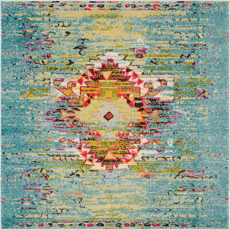 Tapis turquoise Jahanna, Carré 6 pi 1 po