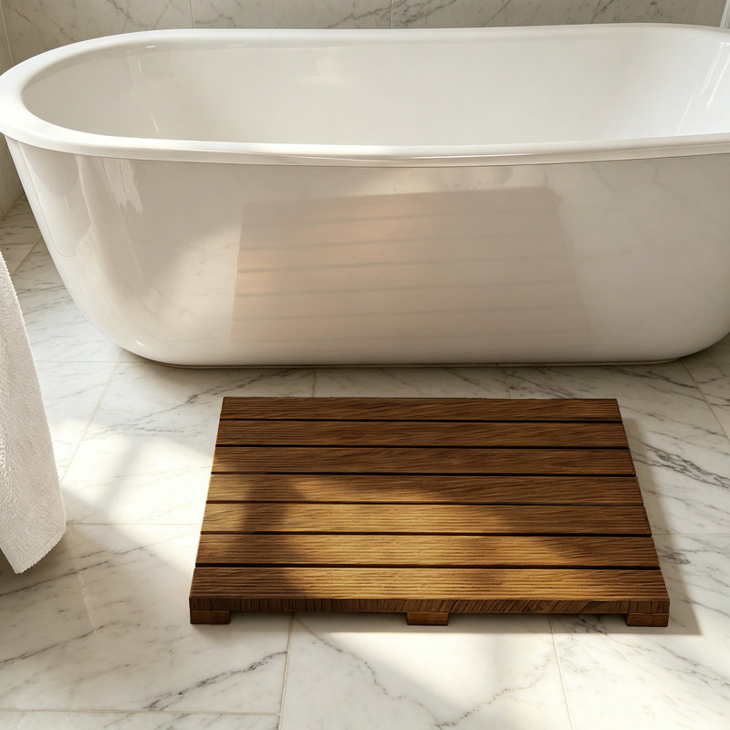 Petties Bathroom Anti-Slip Teak Wood Mat, 21" L x 14" W