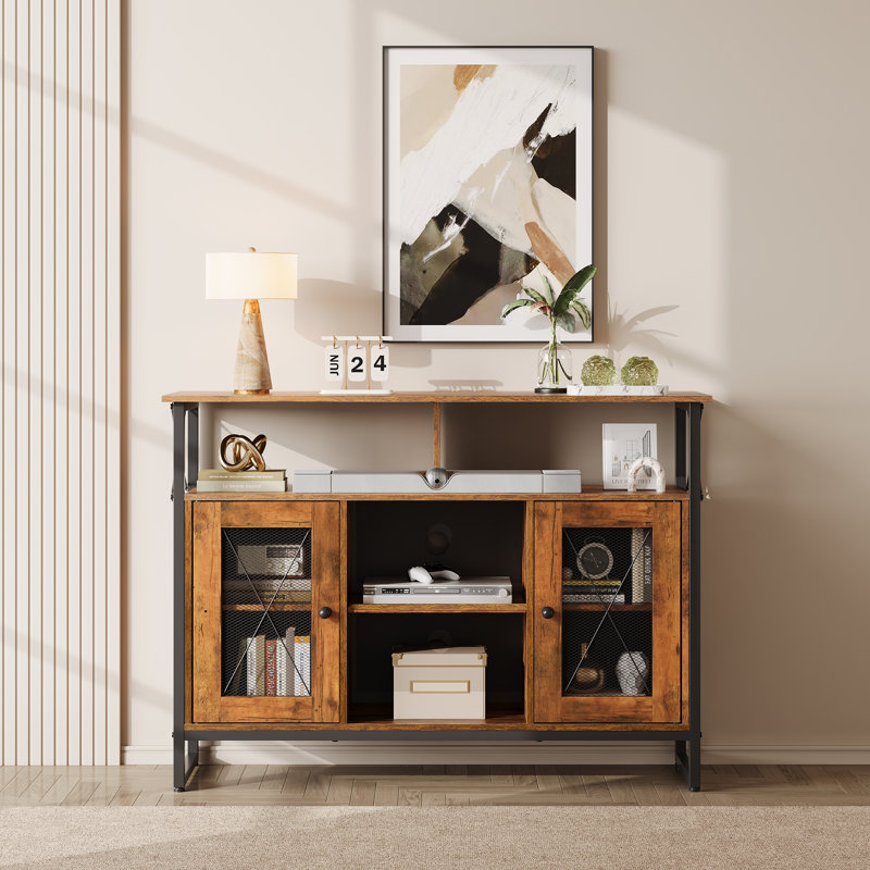 Modern TV Stand for 43'' TVs with Adjustable Shelves and Metal Frame, 37.8" Small Entertainment Center with Large Storage Cabinet, Industrial TV Console for Living Room and Bedroom