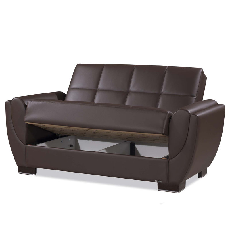 Nielsen 70 in. Vegan Leather Upholstered 2-Seater 3-in-1 Sleeper Loveseat Sofa Bed with Storage, Brown Faux Leather