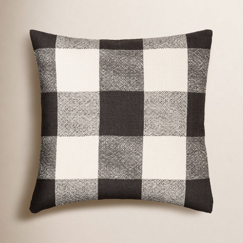 Coussin Birch Lane Cleveland, Plume, Noir à carreaux, Carré 26 po