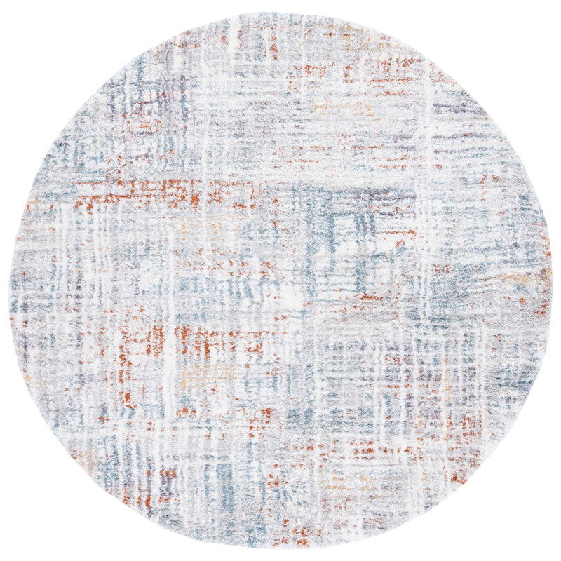 Gregor Padula Abstract Blue Rust/Ivory Area Rug, Round 7'