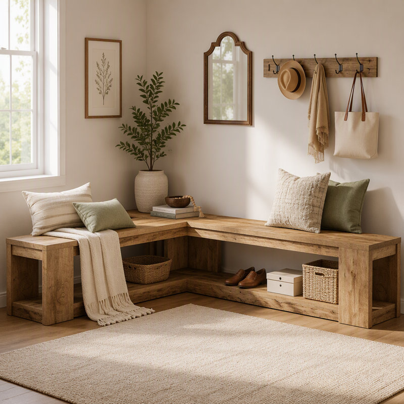 Banc en L avec rangement, banc d'angle pour le salon