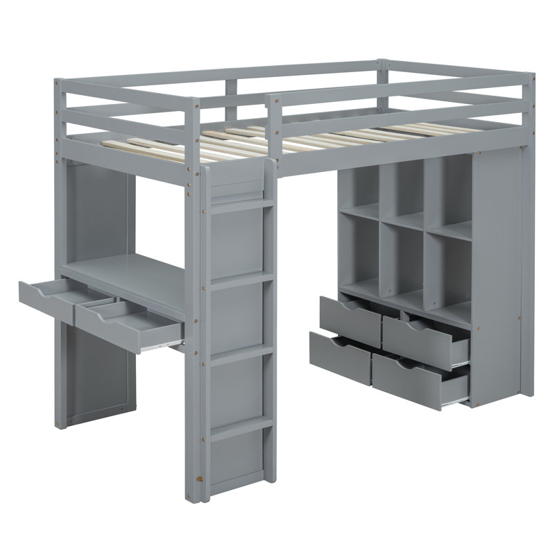 Lit mezzanine simple en bois massif polyvalent avec rangement - parfait pour étudier et jouer