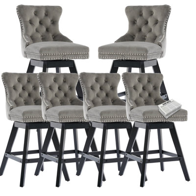 Swivel Velvet Button Tufted Nailhead Style Barstools (Set of 6)