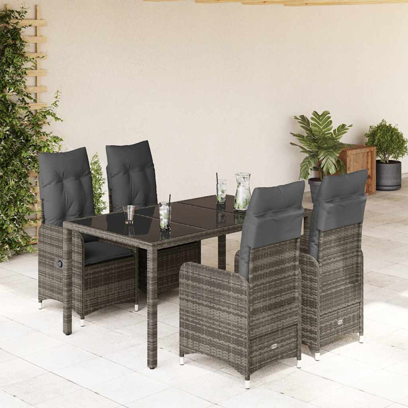 Ensemble bistro en housses de rotin PE gris, 4