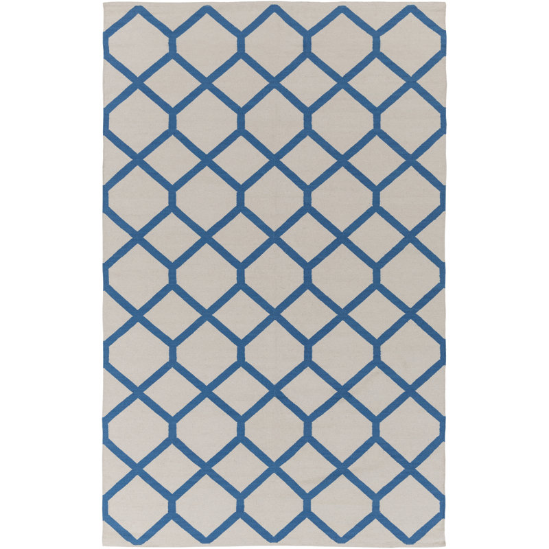 Tapis gris / bleu en coton tissé à la main Murphree, Rectangle 9 pi x 12 pi