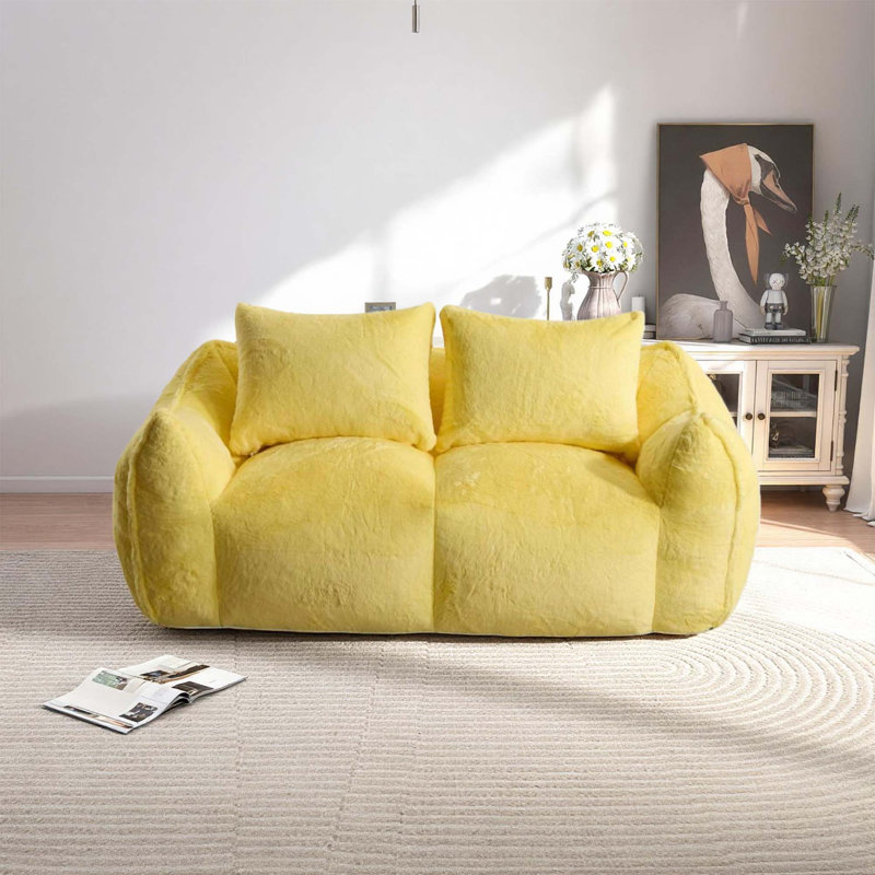 75.20" Extra Large Adult Beanbag Sofa, No Assembly Required, Yellow Faux Leather