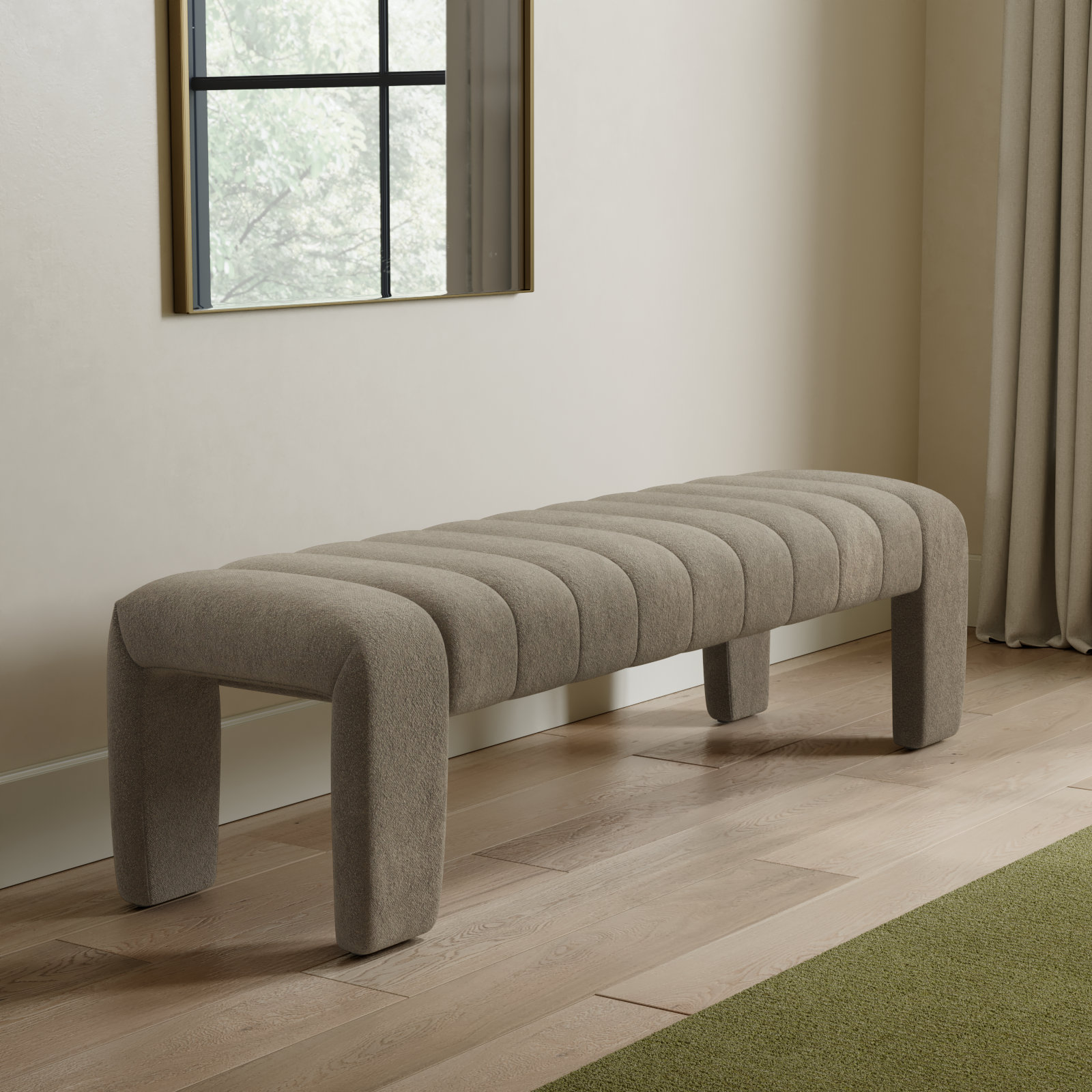 Gliese 63" Velvet Bedroom Bench, Taupe Boucle