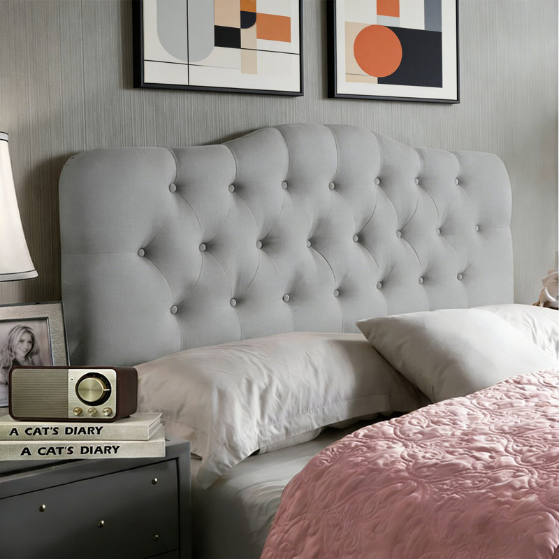 Tufted Upholstered Headboard, Solid Wood Head Board with Wood Legs, Adjustable Height Bed headboard from 37” to 51” Fabric Headboard in Modern Button Design, Beige