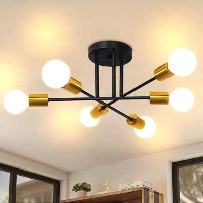 Deckenleuchte 6-flammig E27 Vintage gold Wohnzimmerlampe Aarti 44,5 cm