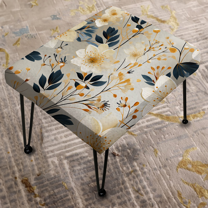Mystic Ivory Reverie Blooms Perfection III - Floral Rectangle Ottoman