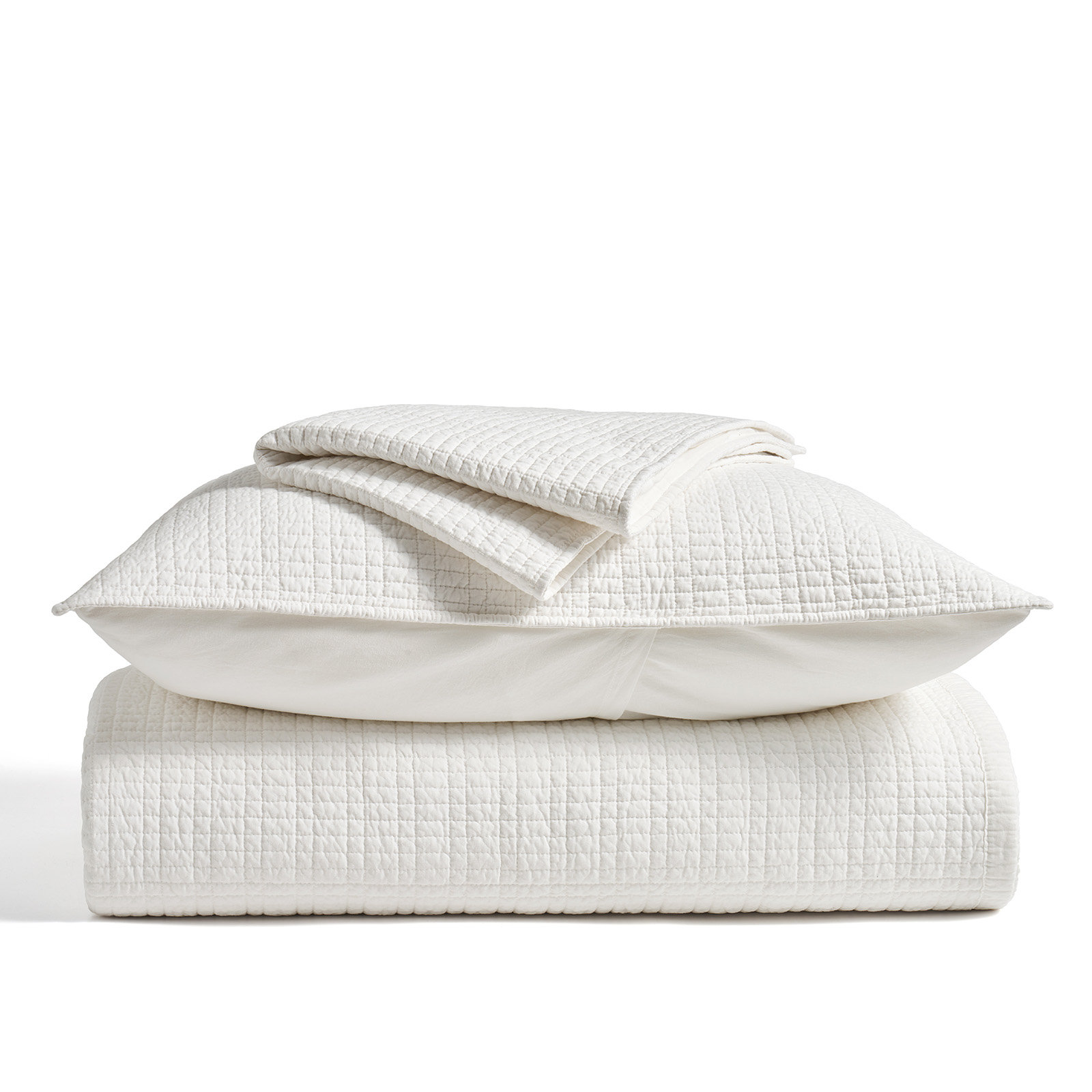  100% Cotton Quilt, Pre-Washed Modern Grid Stitch Lightweight Bedspread Coverlet For All Season, Oversized 3-Piece Quilt Set With 2 Pillow Shams