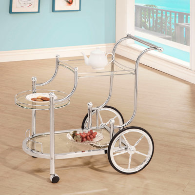 3 Serving Cart, , , Polished Finish, Storage And Placement, Tempered Glass Surface Dining Room Display, Contemporary Style, Glass, Area by Wrought Studio