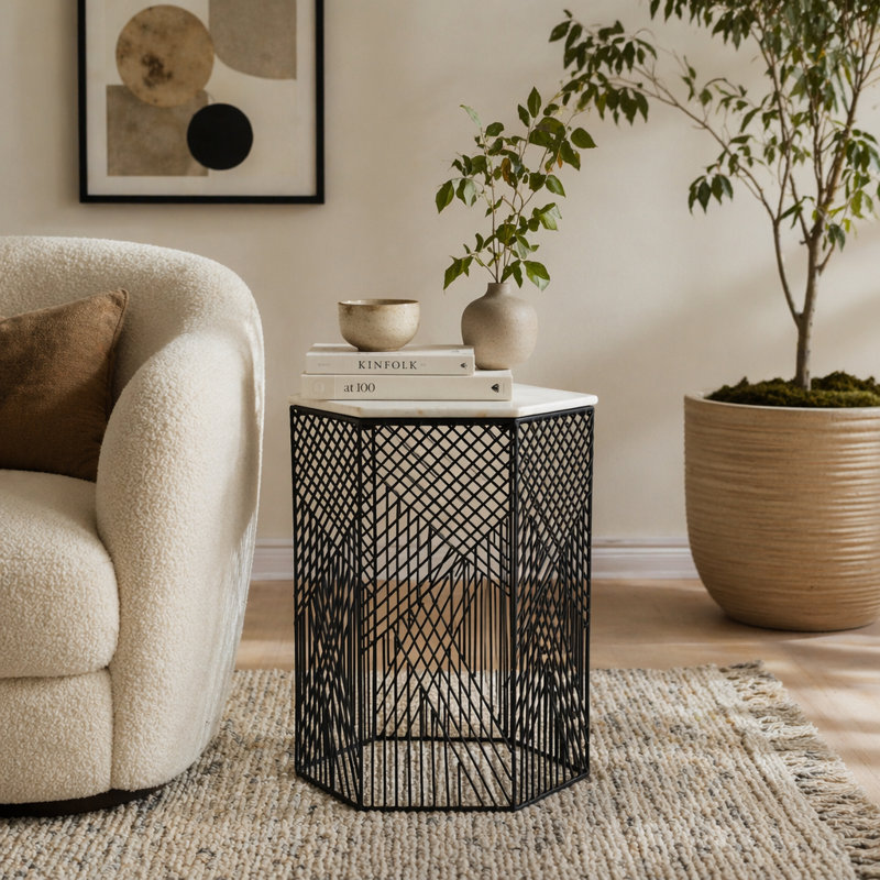 Ensemble de 2 tables d'appoint en marbre Hexagon