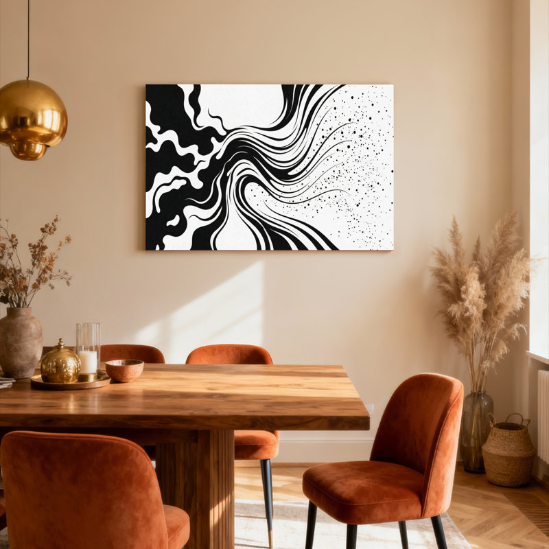 Motif de vagues abstraites en noir et blanc, impression sur toile tendue sur toile, ensemble de 1, H 20 po x l 30 po
