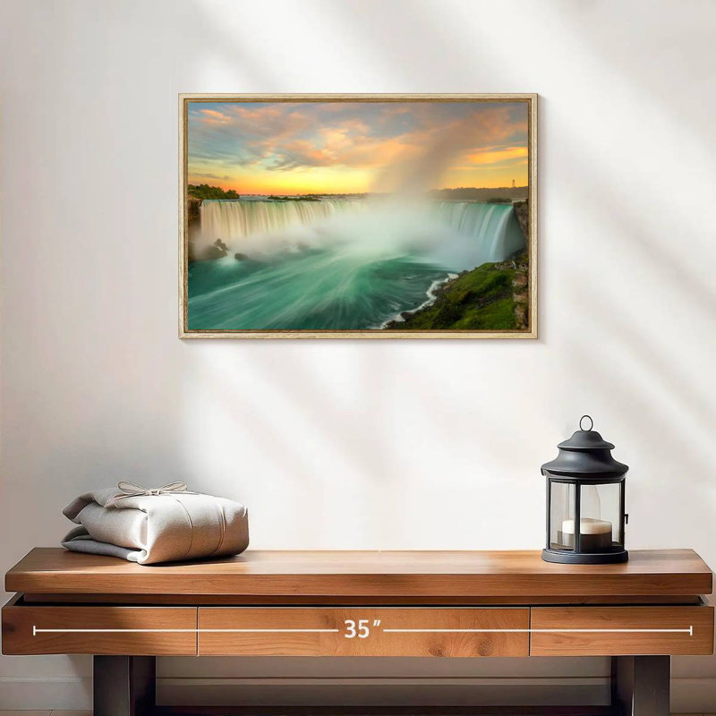 Paysage des chutes du Niagara, 19 po x 13 po, Cadre flottant en bois naturel