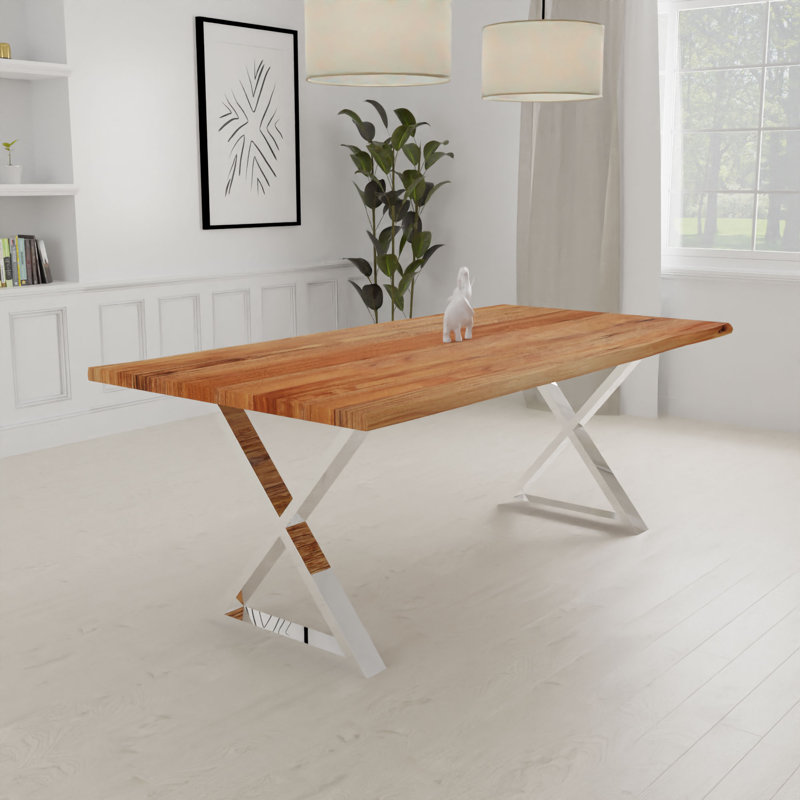 Table de salle à manger à bords naturels Coudgo, Acier inoxydable, H 30 po x L 80 po x l 40 po, Noir / Gris / Brun
