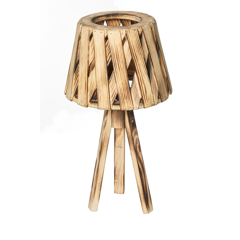 Lampe trépied en bois massif Sion, Brûlé naturel