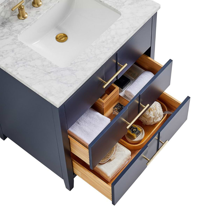 Iconic 30" Freestanding Standard Single Bathroom Vanity with Top, Navy, Gold