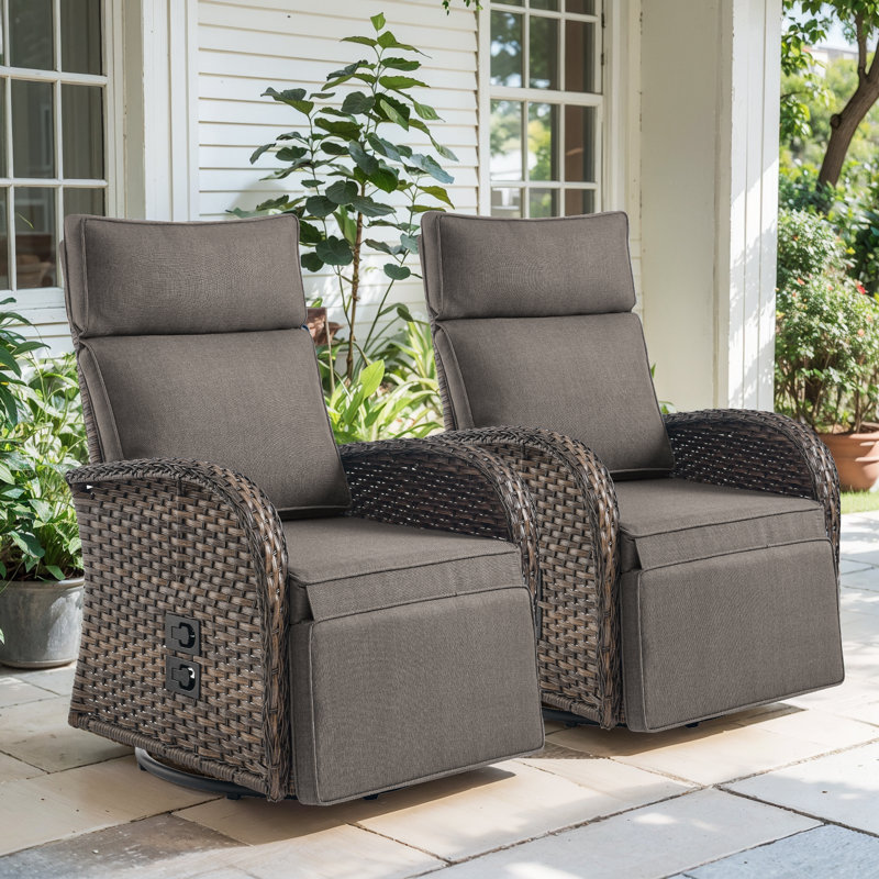 Chaise longue inclinable et réglable en osier Serita, Brun, Gris
