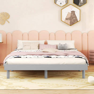 Structure de lit plateforme double pleine grandeur moderne, gris