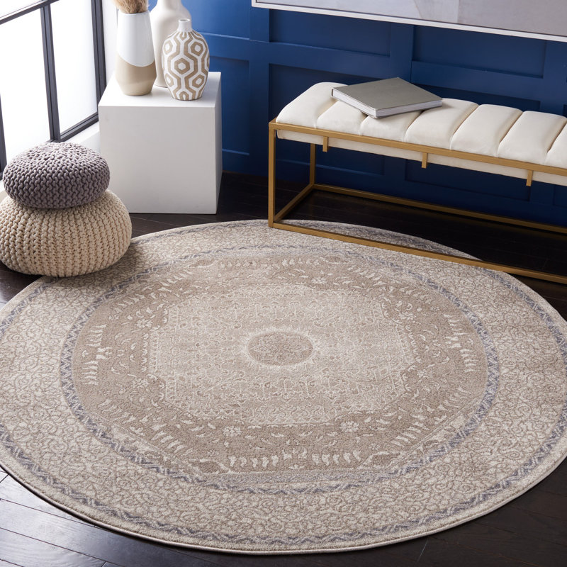 Monica Oriental Beige Area Rug, Round 6'7"