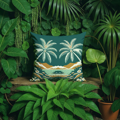 Oreiller carré réversible intérieur / extérieur Groove Palm