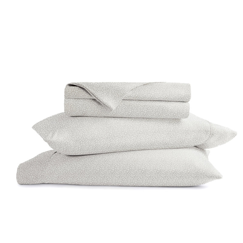 4 Piece Delicate Details Pattern Sheet Set, Cal.King Sheet Set with 2 King Pillowcase, Light Gray Floral